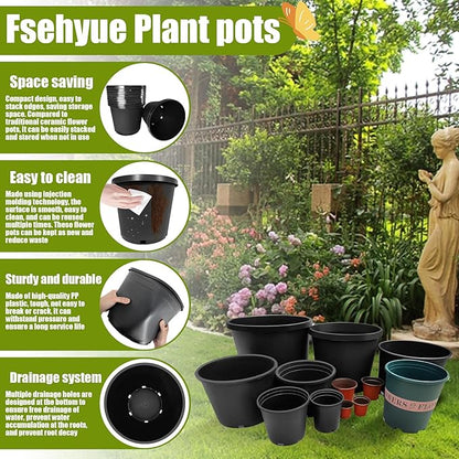 15 Gallon Nursery Pots Plastic Container Injection Molded Pot for Plants Flexible with Drainage Holes Suitable for Plants Soil Growers or Hydroponics Black 10 Pcs