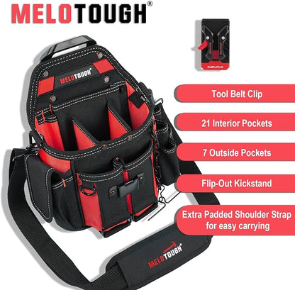 MELOTOUGH Professional Electrician Tool Pouch Bag with Shoulder Strap Tool Pouch with Belt Clip Quickly Attach and Release Tool Bag