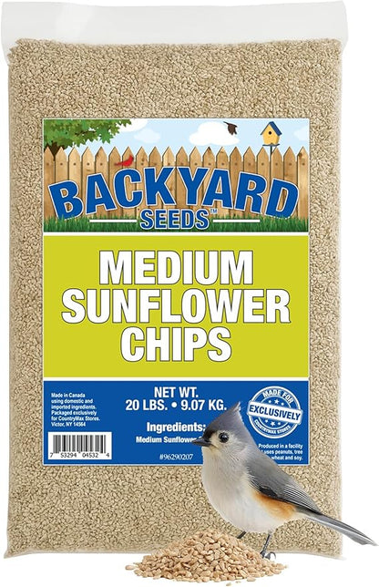 CountryMax Sunflower Chips for Birds 20lbs - Shelled Medium No Waste Bird Seed for Outside Feeders, Medium Resealable Bag of Wild Bird Food