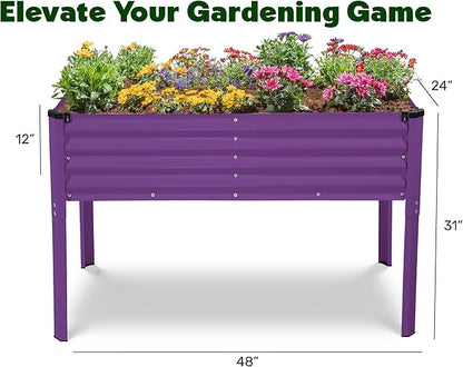 Galvanized Raised Garden Beds Outdoor with Legs // 48×24×31in Elevated Planter Box for Vegetables, Flowers (Purple) // Large Metal Garden Bed for Backyard Patio Gardening