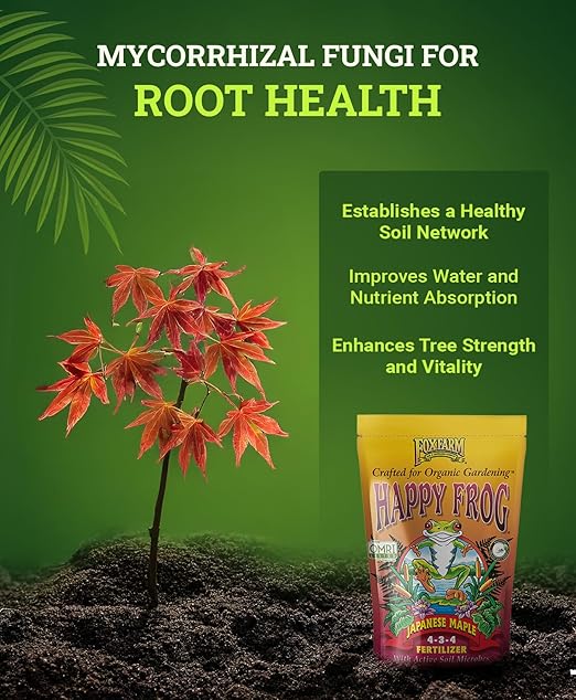 FoxFarm Happy Frog Japanese Maple Fertilizer - Hydrangea Fertilizer for Vegetative Growth & Strong Branch Development - 4-3-4 Blend with Soil Microbes & Mycorrhizal Fungi for Low pH Feeders - 4 lb