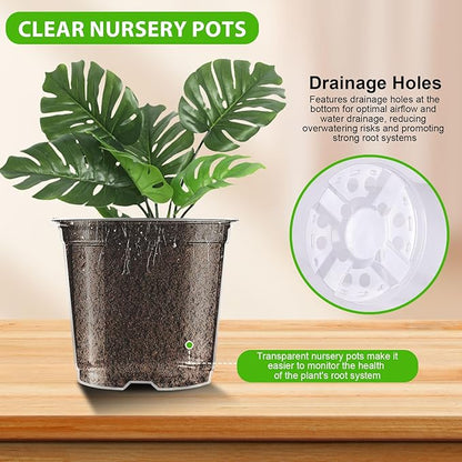 Clear Nursery Pots for Plants, 3.5/4/5 inch Plastic Plant Flower Pot with Drainage Holes High Transparency Seedling Planter for Seed Starter (15PCS)