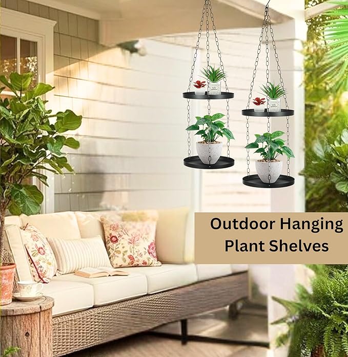 Shinehola Hanging Planters for Indoor Outdoor Plants 9", Plant Hanger Indoor | Metal Hanging Plant Holder, 2-Tier Hanging Planter Shelf, Hanging Basket, No Plant/Pot Included