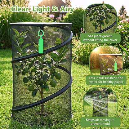 5 Pack Pop Up Plant Covers from Animals (3 Black 2 White) 13''D x 20''H Mesh Plant Covers with 24 Stakes 36 Color Labels, Plant Protector from Insects for Vegetables, Flowers, Seedlings
