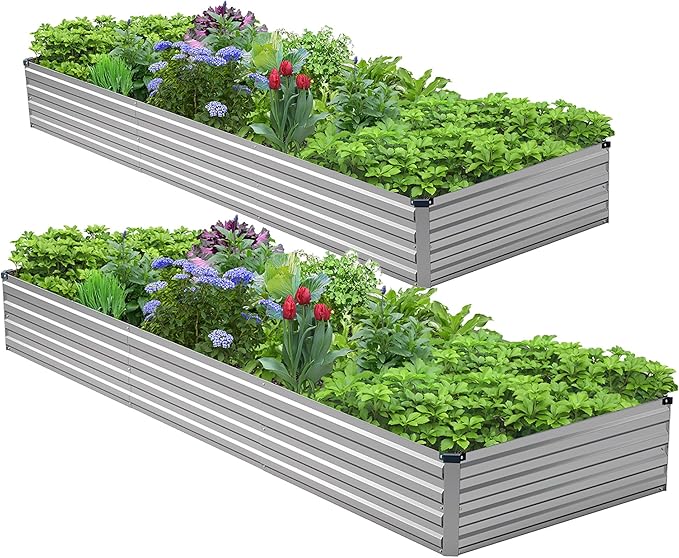2PCS 10x3x1ft Galvanized Raised Garden Bed Kit,Metal Planter Box for Vegetables,Flowers,Herbs Durable Rust-Resistant Patio Gardening Beds,Silver