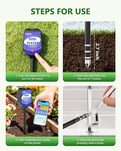 8-in-1 Soil Moisture Tester with APP Monitoring, Soil Moisture pH Meter, Light, Salinity, Fertility, EC, Temperature, Humidity Soil Test Kit for Garden, Farming, Lawns, Indoor & Outdoor Plants.