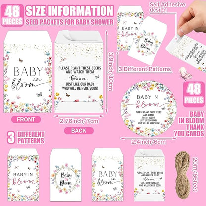 Baby Shower Party Favors Baby in Bloom Envelopes Seed Packets Include 48 Mini Terracotta Pots Seed Packets 48 Self Adhesive Envelopes Thank You Tags Gifts for Party