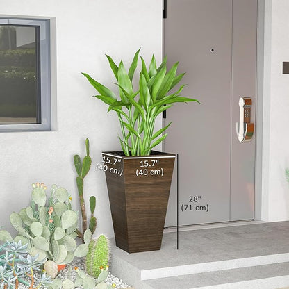 Outsunny Tall Planter for Outdoor Plants Set of 3, 28 Inch Taper Planter with Drainage Holes, Wood Grain Decor Garden Pot for Indoor Outdoor Porch Patio Backyard, Brown