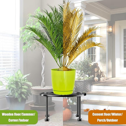 Garden Gifts Plant Lovers Gifts Black Metal Plant Stand with Anti-Slip Base Rustproof Heavy Duty Decorative Round Flower Stand Display Shelf for Indoor/Outdoor