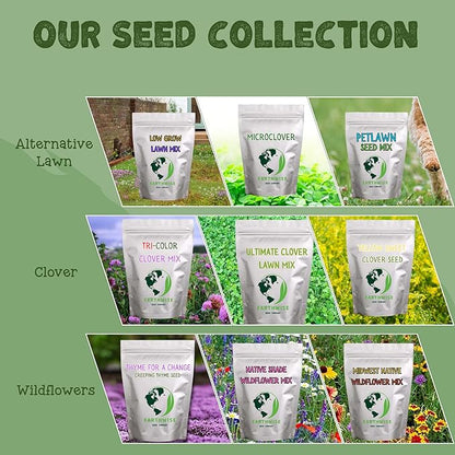 Earthwise Low Grow No Mow Grass Seed – Clover and Fine Fescue Alternative Lawn Mix, Organic, Low Maintenance, Drought Tolerant, Pet Safe – Covers 5,000 sq ft Overseed, 2,000 sq ft Bare, 5 lb