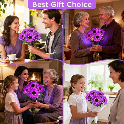 Solar Sunflower Lights Outdoor Garden Decor, 3 Pack Solar Purple Flowers Lights with 18 Sunflowers, Waterproof Fall Decor Stake Decorative Light Auto ON/Off for Garden Yard Patio, Gift for Women