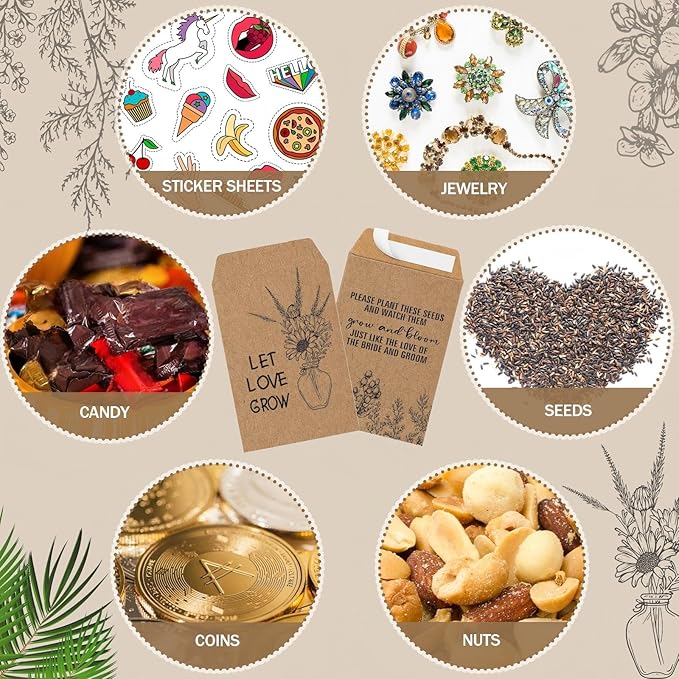 24 Sets Wedding Favor Flower Seeds Let Love Grow Seed Packets for Guests Family Reunion Wildflower Mini Terracotta Pots Seed Packets Self Adhesive Envelopes Thank You Tags Organza Bags