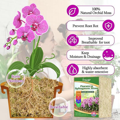 Legigo 3.3lb Natural Sphagnum Moss for Plants, 60QT Long Fiber Orchid Moss Potting Mix, Dried Sphagnum Moss for Plants Indoor, Orchid Repotting, Succulent, Carnivorous Plants, Terrarium and Reptiles