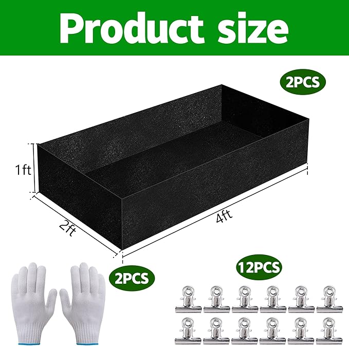 2 Sets 4 x 2 x 1 ft Raised Garden Bed Liner Bag, Breathable Grow Bed Fabric Liners with Clips and Gloves, Garden Box Non Woven Bag for Outdoor Plants Growth Keep Soil Isolation (No Garden Bed)