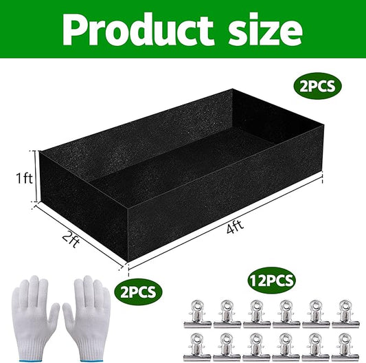 2 Sets 4 x 2 x 1 ft Raised Garden Bed Liner Bag, Breathable Grow Bed Fabric Liners with Clips and Gloves, Garden Box Non Woven Bag for Outdoor Plants Growth Keep Soil Isolation (No Garden Bed)