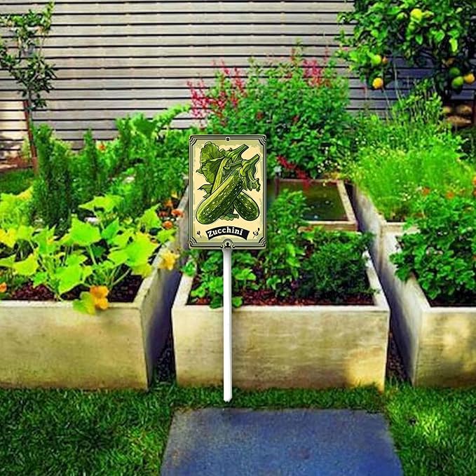 Uptell Vegetable Garden Zucchini Yard Sign Label With Stake Plant Markers For Outdoor Plants Waterproof 8x12inch Nursery Garden Outdoor Sign