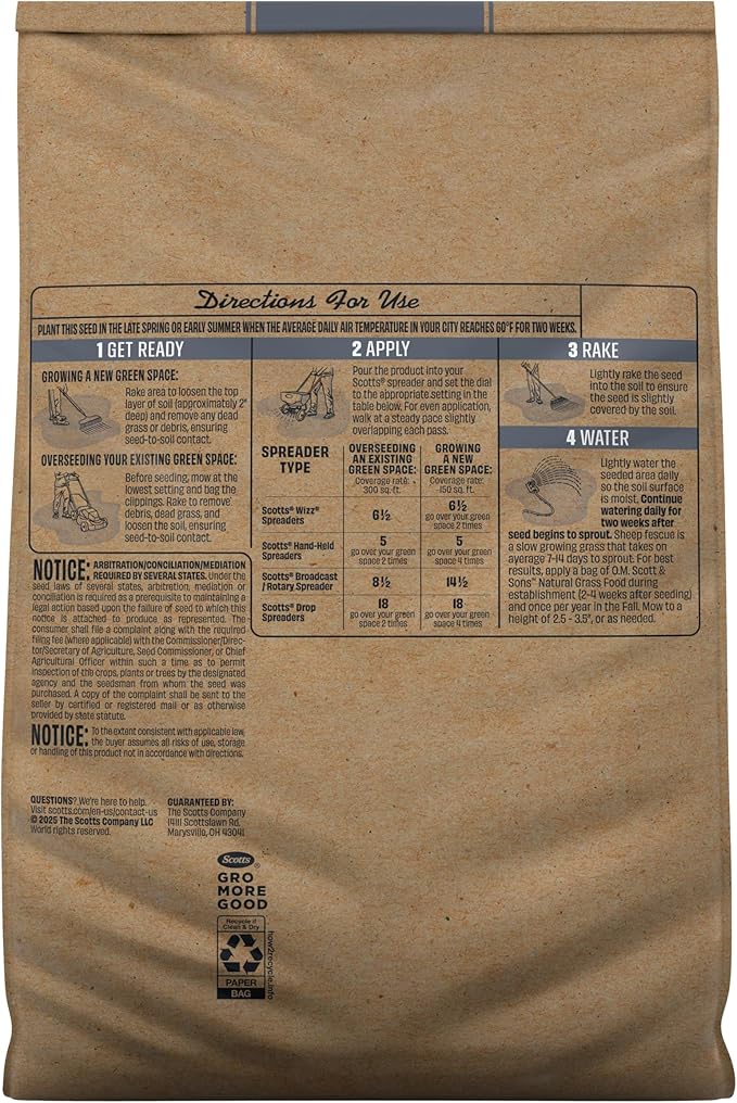 O.M. Scott and Sons Sheep Fescue Seed, Naturally Drought Tolerant Grass, Covers up to 300 sq. ft., 0.9 lb.