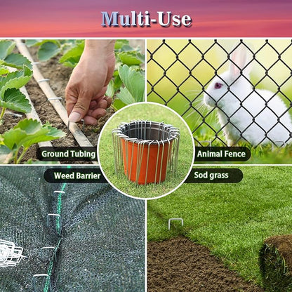 Gtongoko 50 Pack 10 Inch Galvanized Landscape Staples Garden Plant Cover Stakes 11 Gauge SOD Staples Ground Fence Stakes for Landscaping Securing Weed Barrier Fabric, Christmas Decorations