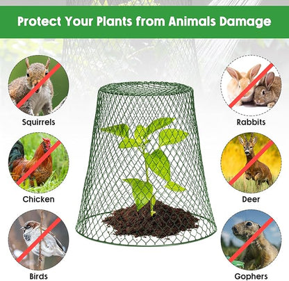 Geosar 10 Pcs 9 inch Chicken Wire Cloche Plant Protector Cover Metal Garden Cloche Dome for Plants Chicken Wire Protection Basket with Garden Stakes for Avoiding Rabbit Bird Small Animals Eat (Green)
