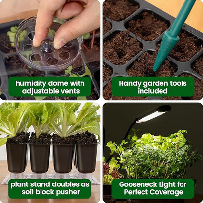 SOLIGT 144 Cell Self Watering Seed Starter Trays with 2 Grow Lights, 6 Seed Starter Kit with Humidity Domes, Full Spectrum Seedling Light with 8/12/18H Timer for Seed Starting, Seedling Growing