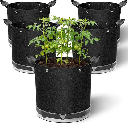 5 Pack 5 Gallon Self-Watering Grow Bags, Thick Nonwoven Fabric Pots with Support Rings and Reinforced Handles, Self-Watering Planters with Bottom Reservoir for Tomatoes Peppers Potatoes and Vegetables