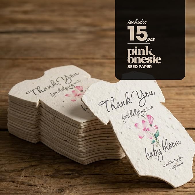 Onesie Seed Paper – 15pcs Pink Plantable Wildflower, Writable & Plantable Gift for Moms, Parents, & Plant Lover, Ideal for Gender Reveal, Baby Shower, Baby’s Birthday, & Other Celebrations