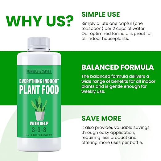 Humboldts Secret Everything Indoor Plant Food | 3-3-3 All Purpose Liquid Fertilizer with Norwegian Kelp | Supports Growth and Strong Roots | Nutrients for Houseplants & Indoor Plants | 8 Ounce