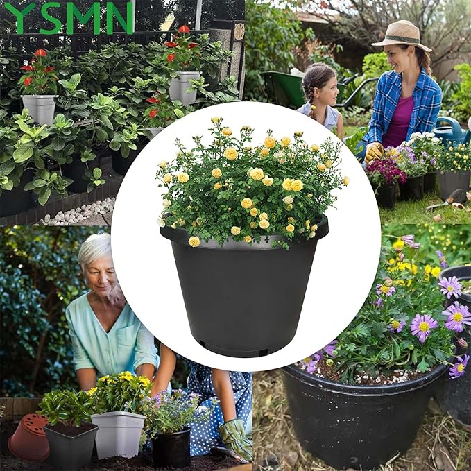 Nursery Pots with Drainage Holes Pack of 5 Pcs 10 Gallon and Plant Label Flexible Seedling Pots Seed Starting Planter for Indoor Outdoor Flowers Succulents Cactus