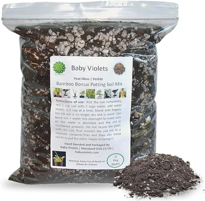 Bamboo Bonsai Plant Potting Soil Mix Peat Moss & Perlite (½ Gallon / 2 quarts). Repot Ficus, Lucky Bamboo Soil