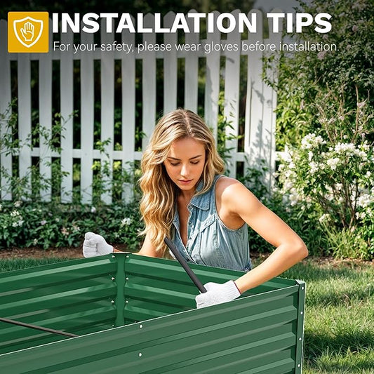 DWVO 6 x 3 x 2 FT Raised Garden Bed Kit, Outdoor Galvanized Flower Bed with Gloves, Large Metal Planter Box for Vegetables, Flowers, Herbs, Fruits, Green