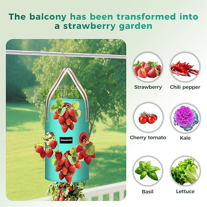 3 Pack Hanging Strawberry Planter Bags, 5 Gallon Hanging Grow Bags with Bottom Planting Hole, Thickened PE Strawberry Pot for Vegetables Herbs Tomatoes