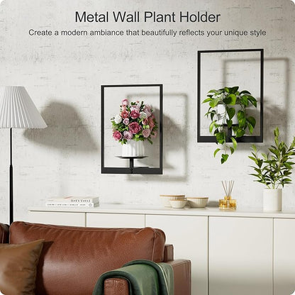 Black Metal Wall Plant Holder - 3-Pack Wall Mounted Plant Stands and Hanging Holders for Indoor Planter and Flower Pot -Rectangle Decor Shelf for Plant Storage (Pot Not Included)