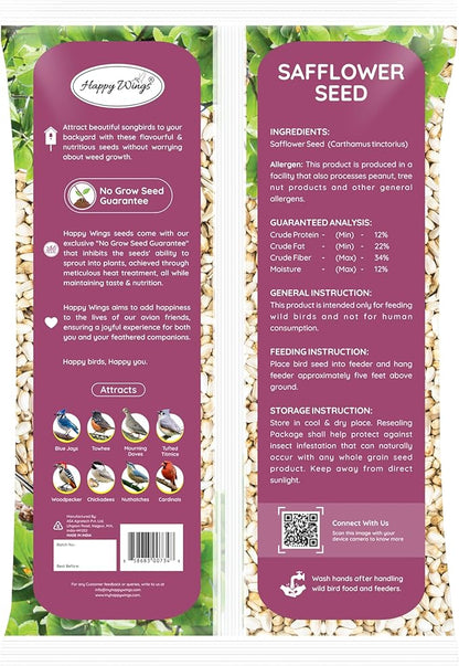 Happy Wings Safflower Seeds Wild Bird Food - 5 Pounds I No Grow Seed I Bird Seed for Wild Birds