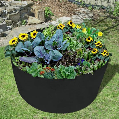 150 Gallons Extra Large Round Raised Garden Bed, Deep Soil Diameter 46"/ Height 22" Planting Container Grow Bags Durable Felt Fabric Planter Pot for Plants,Vegetables,Flowers (Black)