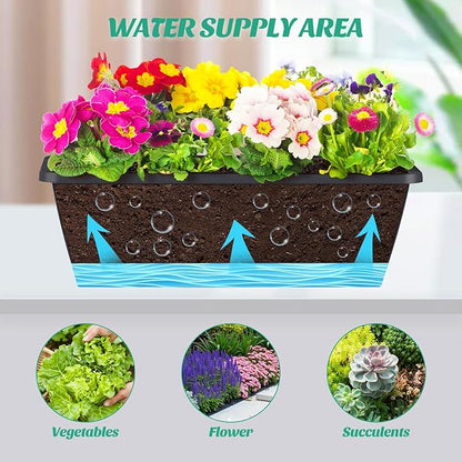 CADUKE Railing Planter Boxes 2 Pack Railing Flower Box with Adjustable Bracket 17 Inch Window Boxes Rectangle Window Deck Hanging Planters Boxes for Outdoor Patio, Gray