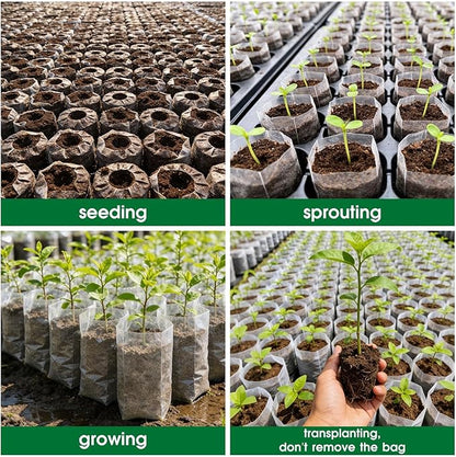 Augshy JULMELON 100 Pcs Nursery Growing Bags, 7.5x11.6 inch Breathable Non-Woven Plants Grow Fabric Plant Grow Bags for Vegetable Seed Starter Home or Outdoor Garden Supply