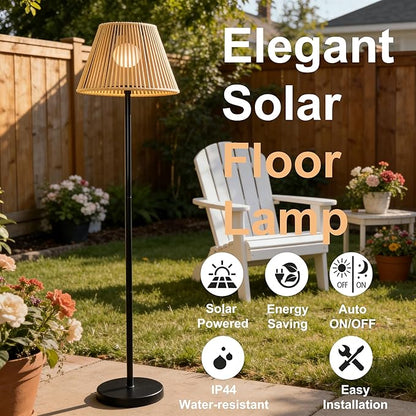 46" Solar Outdoor floor lamps for Patio Decor. Rattan Wicker Lights,Hand Woven Lamp Stable MetalLanterns Outdoor Waterproof Rechargeable,Ideal for Gardens, Yards, Pathways, Driveways and Porches.