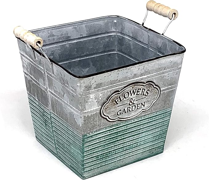 allgala Galvanized Planter Pot Indoor and Outdoor Decoration-Square-7"-HD88305