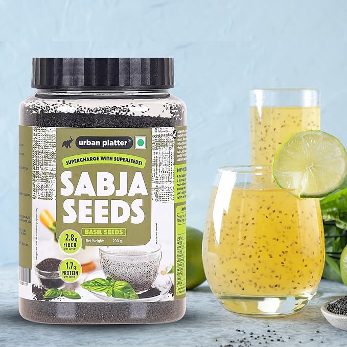 Urban Platter Basil Seeds Jar | 24.69 Oz (700g) | Tukmaria, Sabja Seeds | Rich in Fibre | Natural Cooling Superfood | Perfect for Falooda, Drinks, Smoothies & Desserts
