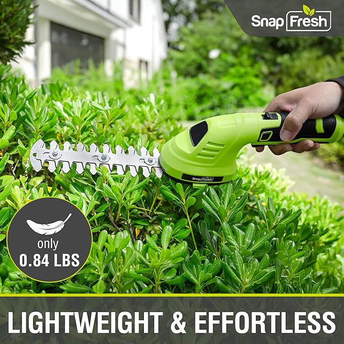 SnapFresh Hedge Trimmer Cordless Grass Shear, 2 in 1 8V Electric Grass Clipper and Hedge Shears with Rotating Head, Handheld Bush Trimmer/Grass Cutter/Shrub Trimming with Battery for Garden & Lawn