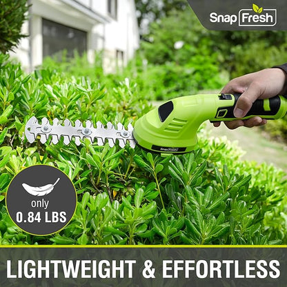 SnapFresh Hedge Trimmer Cordless Grass Shear, 2 in 1 8V Electric Grass Clipper and Hedge Shears with Rotating Head, Handheld Bush Trimmer/Grass Cutter/Shrub Trimming with Battery for Garden & Lawn