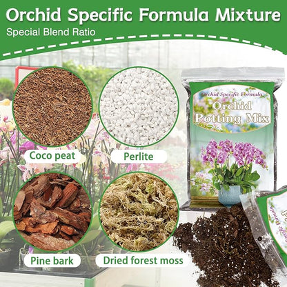 Orchid Potting Mix for Repotting, Mixture of Moss Pine Bark Coco Peat and Perlite, Orchid Bark Potting Mix, Good Drainage - 1QT