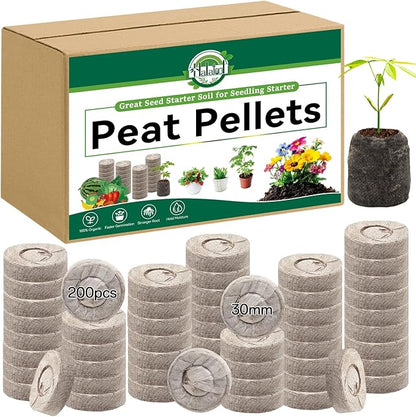 Halatool 200 Pcs 30mm Peat Pellets Block Potting Soil for Seedlings, Compressed Garden Soil Seed Starter Nutrient Peat Pods for Starting Seeds, Planting Flowers, Vegetables, Herbs