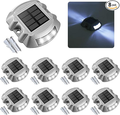 VOLISUN Solar Deck Lights Driveway Dock Lights, 8-Pack Led IP68 Waterproof Outdoor Warning Step Lights for Driveway Sidewalk Garden Pathway Yard(White, Auto On/Off