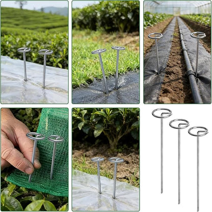 50 Pcs Landscape Fabric Pins, Heavy Duty Galvanized Steel Garden Staples, Galvanized Circle Top Garden Stakes, Professional Weed Barrier Stake, Metal Yard Staple for Plant Cover, Lawn, Fence, Tent ﻿