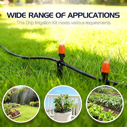 50FT Garden Drip Irrigation Kit - DIY Misting Cooling System with 1/4" Tubing & Adjustable Atomizing Nozzles for Greenhouse, Patio, Raised Beds, Potted Plants