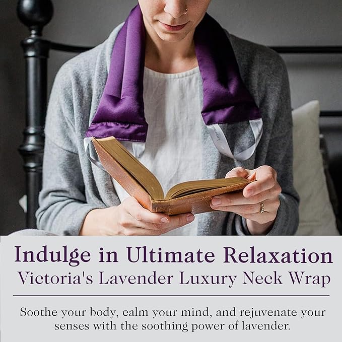 Victoria's Lavender Microwavable Neck Heating Pad – Extra Long Aromatherapy Wrap for Men & Women, Buds of Lavender Neck Wrap with Flax Seeds, Heated Neck Wrap, Relaxing Spa Gift Set Idea, Made in USA