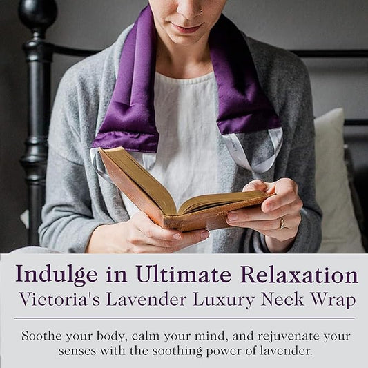 Victoria's Lavender Microwavable Neck Heating Pad – Extra Long Aromatherapy Wrap for Men & Women, Buds of Lavender Neck Wrap with Flax Seeds, Heated Neck Wrap, Relaxing Spa Gift Set Idea, Made in USA