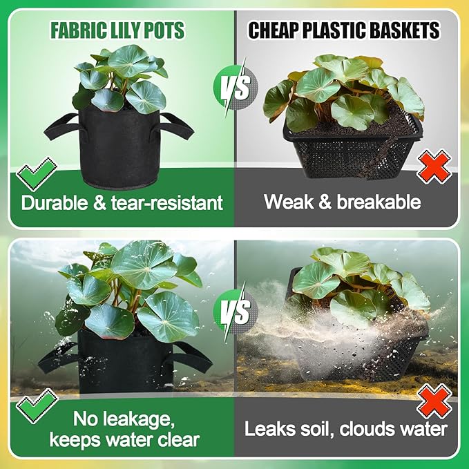 Aulock 8-Pack Lily Grow Bags for Pond - Durable Nonwoven Fabric Plant Pots with Handles, Aquatic Pond Planter for Aquatic Plants Water Lily, Black, (8''x 8''- 1.8 Gallons)