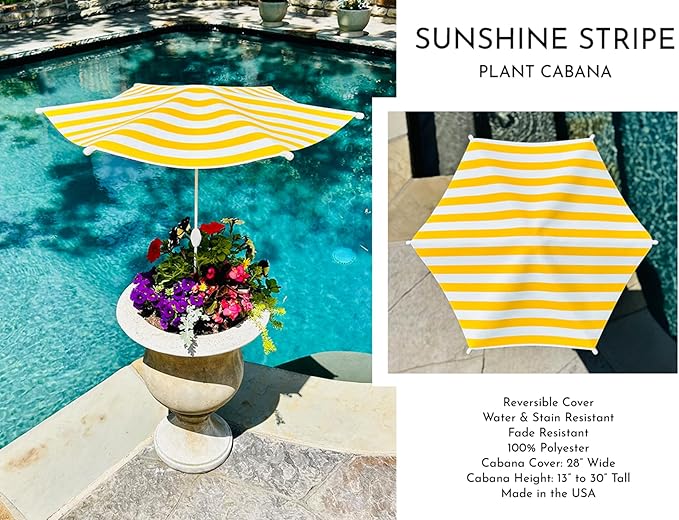 Fixed Plant Shade for Potted Plants 28" x 30" Outdoor Container Sun Shade Cover Premium Fabric Canopy with Fiberglass Frame & Soil Anchor Stripes & Solids Assembly Required